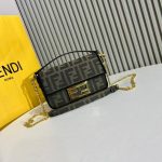 Fendi-Style Mini FF Bag – Iconic Zucca Monogram Print, Gold-Tone Lock Clasp, Chain Strap with Top Handle