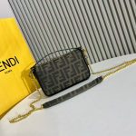 Fendi-Style Mini FF Bag – Iconic Zucca Monogram Print, Gold-Tone Lock Clasp, Chain Strap with Top Handle - 图片 8