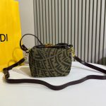 Fendi-Style Mini Camera Bag – Iconic Zucca FF Monogram Print, Brown Leather Trim, Gold-Tone Lock Clasp with Adjustable Strap