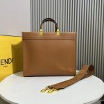 Fendi-Style Logo Tote Bag – Brown Leather with Bold "FENDI ROMA" Print, Tortoiseshell Handle & Detachable Shoulder Strap - 图片 8