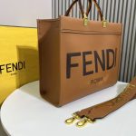 Fendi-Style Logo Tote Bag – Brown Leather with Bold "FENDI ROMA" Print, Tortoiseshell Handle & Detachable Shoulder Strap - 图片 7