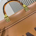 Fendi-Style Logo Tote Bag – Brown Leather with Bold "FENDI ROMA" Print, Tortoiseshell Handle & Detachable Shoulder Strap - 图片 6
