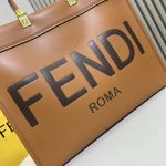 Fendi-Style Logo Tote Bag – Brown Leather with Bold "FENDI ROMA" Print, Tortoiseshell Handle & Detachable Shoulder Strap - 图片 5
