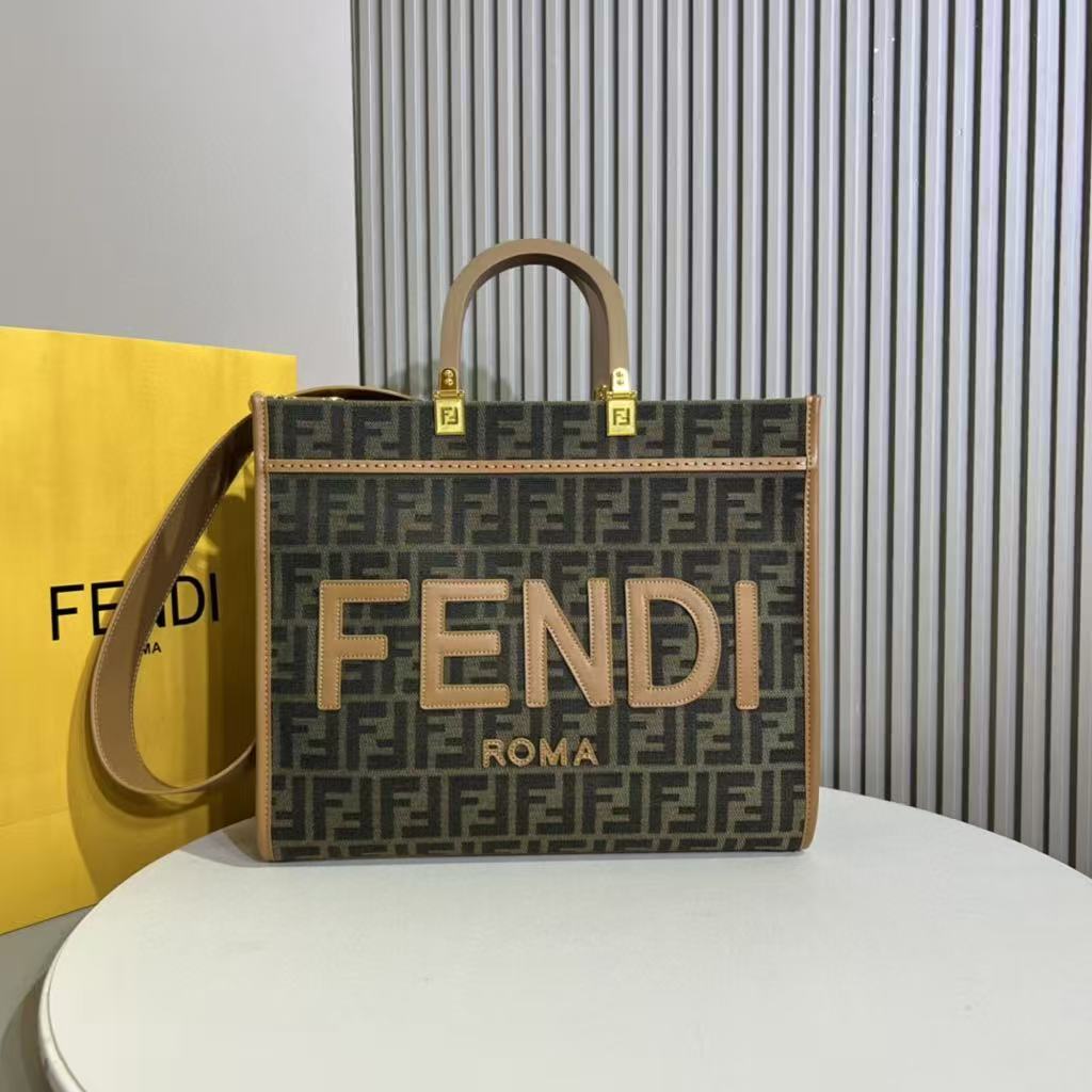 微信图片_20250926184202_8556_76 Fendi-Style Logo Tote Bag – Brown Leather with Bold "FENDI ROMA" Print, Tortoiseshell Handle & Detachable Shoulder Strap - 图片 1