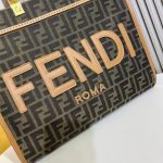 Fendi-Style Logo Tote Bag – Brown Leather with Bold "FENDI ROMA" Print, Tortoiseshell Handle & Detachable Shoulder Strap - 图片 8