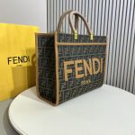 Fendi-Style Logo Tote Bag – Brown Leather with Bold "FENDI ROMA" Print, Tortoiseshell Handle & Detachable Shoulder Strap - 图片 7