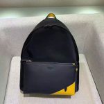 Fendi-Style Color-Block Backpack – Black & Yellow Leather, Minimalist Design, Dual Zip Compartments with Logo Detail