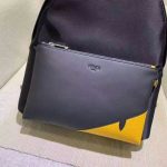 Fendi-Style Color-Block Backpack – Black & Yellow Leather, Minimalist Design, Dual Zip Compartments with Logo Detail - 图片 5